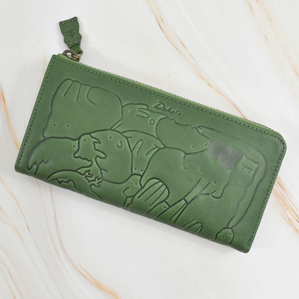 【2021新作】ダコタDakota長財布財布レディースアニマーレL字ファスナーサイフ本革革レザーブランドファスナー薄いかわいい大容量小銭入れアニマル動物30代40代50代緑グリーンベージュマスタード0030193