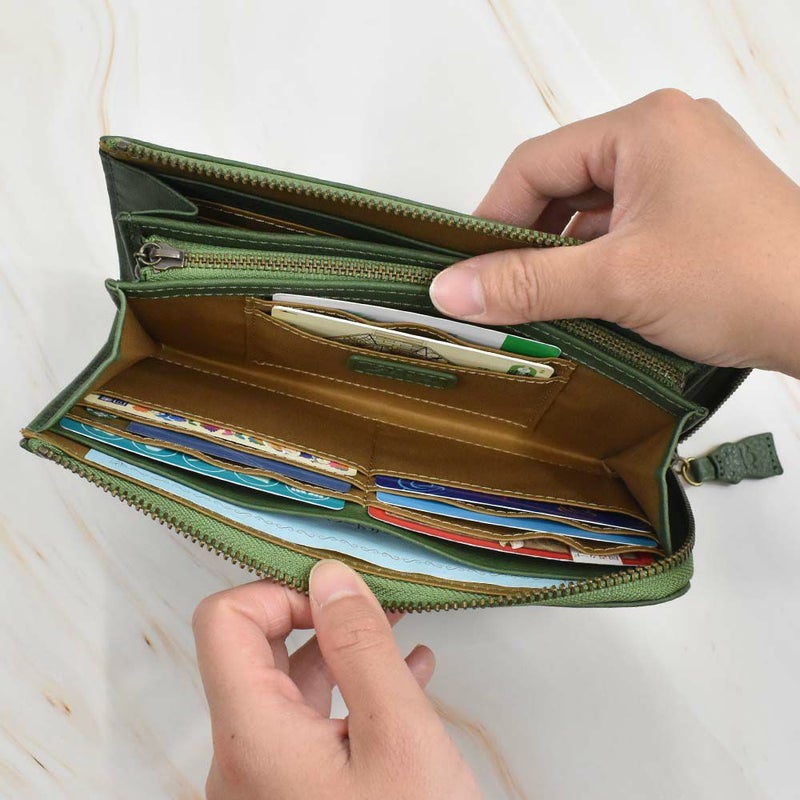 【2021新作】ダコタDakota長財布財布レディースアニマーレL字ファスナーサイフ本革革レザーブランドファスナー薄いかわいい大容量小銭入れアニマル動物30代40代50代緑グリーンベージュマスタード0030193