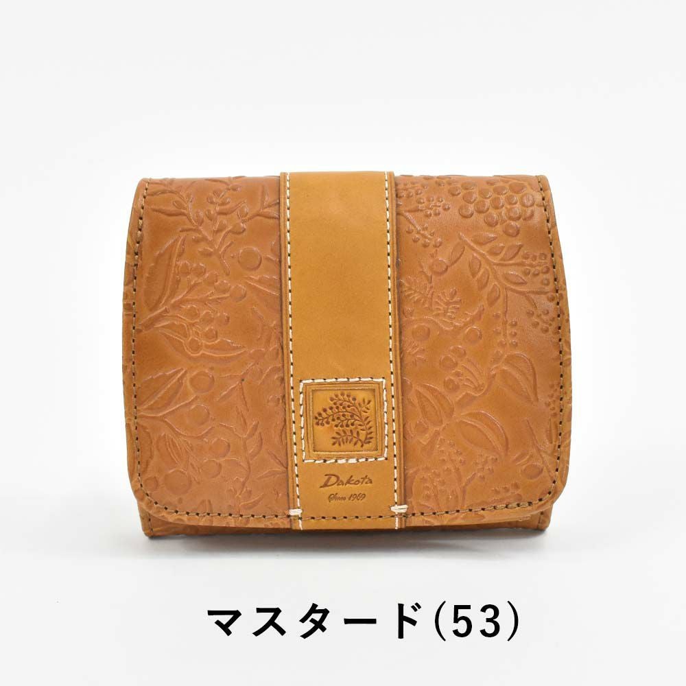 【2021新作】ダコタDakota財布二つ折りレディースミモザ二つ折り財布ミニ財布小銭入れボックス型BOX型サイフ本革革レザー2つ折り2つ折り財布ブランドファスナー人気かわいいコンパクト花柄ボタニカル0030250