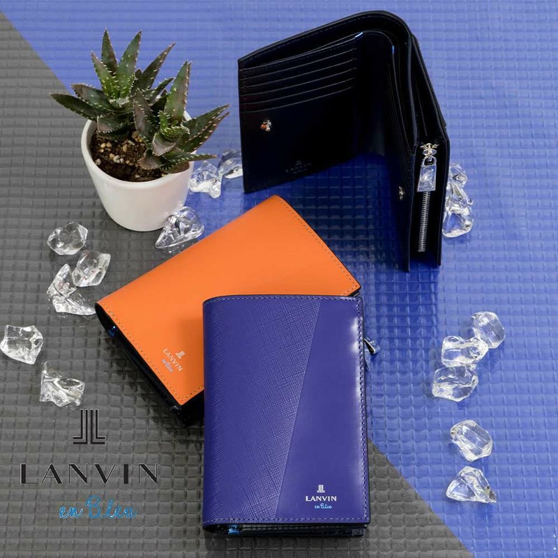 LANVINenBleu二つ折り財布ミドルウォレットランバンオンブルーパーシャル縦型財布二つ折りメンズレディース本革レザー男性ギフトプレゼント大容量人気ブランドランバンオンブルー555614