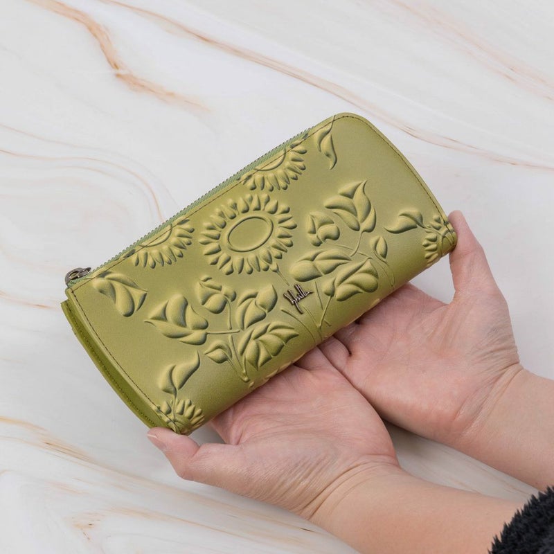 シビラ財布sybilla長財布L字ファスナーソンブラレディースブランド大容量ファスナー付きかわいい本革革花柄緑色オレンジブルーグリーン5470444