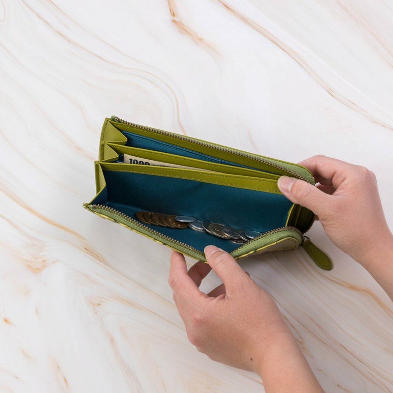 シビラ財布sybilla長財布L字ファスナーソンブラレディースブランド大容量ファスナー付きかわいい本革革花柄緑色オレンジブルーグリーン5470444