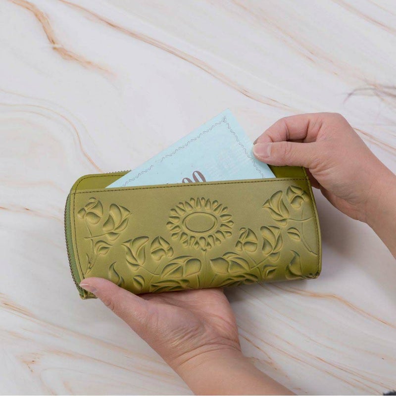 シビラ財布sybilla長財布L字ファスナーソンブラレディースブランド大容量ファスナー付きかわいい本革革花柄緑色オレンジブルーグリーン5470444