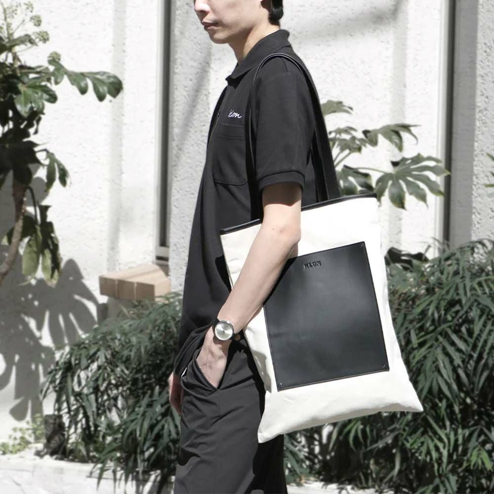 KLONトートバッグクローンメンズレディースPORTRAITCANVASTOTEBAGBLACKWHITE肩掛けカバンおしゃれ通学通勤ブラック黒ホワイト白